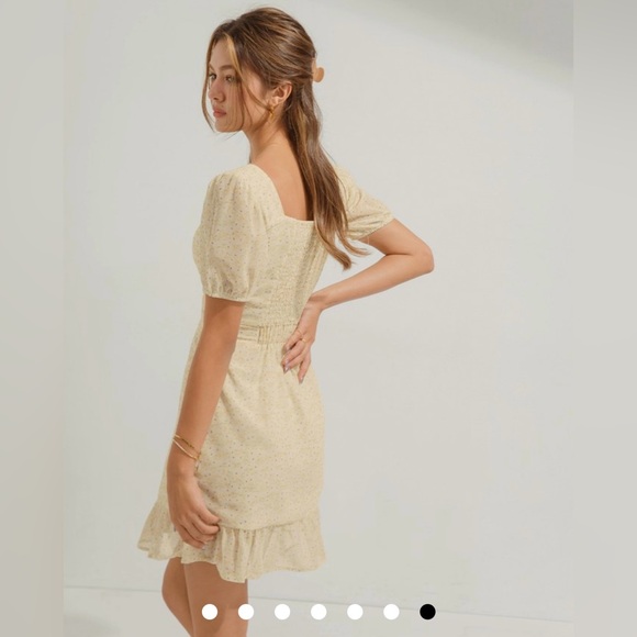 NEW! AIR SPACE Floral Hollow Fishtail Mini Dress (Yellow) - Picture 4 of 9